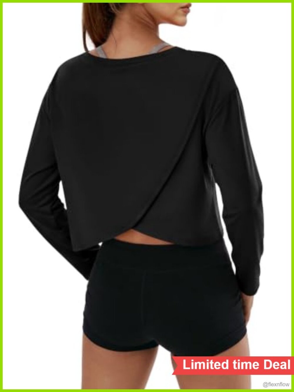Long Sleeve Crop Top Oversize Workout Shirt Open Back UPF 50+ Activewear